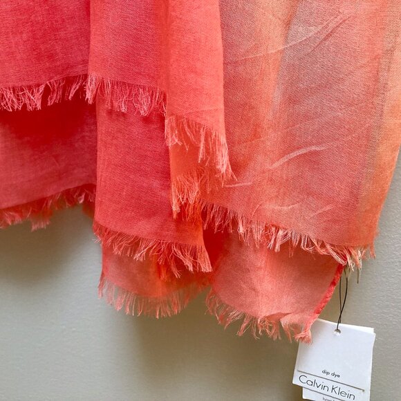 NWT Calvin Klein Dip Dye Rayon Scarf - Orange/Pink - Picture 4 of 15